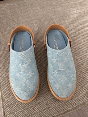 Louis Vuitton Light Blue Denim Monogram Slip-On Loafers